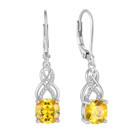 Blaniy Square Princess Cut Dangle Drop Earrings 925 Sterling Silver Infinity Leverback Earrings Citrine November Birthstone Jewelry Gifts for Women
