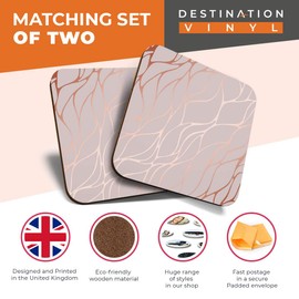 Great Coasters (Set of 2) Square/Glossy Quality Coasters/Tabletop Protection for Any Table Type - Rose Gold Marble Effect #2452