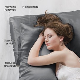 Maple&Stone Satin Pillowcase for Hair and Skin, Pillow Cases with Envelope Closure, 2 Pack Soft Pillow Cover Dark Grey, Queen 20"x30"