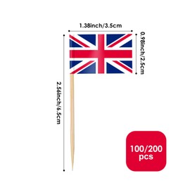 AhfuLife Pack of 100/200 Cocktail Stick Flags, Toothpick Flag for Sandwich Food Cupcake Toppers Cocktail Fruit Tableware Party Supplies Pub Decor (Pack of 100, Union Jack Toothpick Flag)