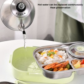 LIZEALUCKY Bento Box, Stainless Steel Lunch Box,4‑Grid Portable Bento Box,Food Storage Container for Adult,The Lid Contains Spoons and Chopsticks(Green)