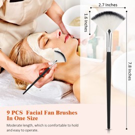 9 Pieces Facial Brushes Fan Mask Brushes, Soft Facial Applicator Brushes Tools for Peel Glycolic Mask Makeup for Mud Cream (7.8 inch, Black&Silver)