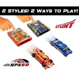 FLAT 2 FAST Original Stunt Card Racer – Flat Car Racer and Pocket Size Racecar Launcher with Built-in Button for Stunt Launching and Racing – Compact – Cobalt Blue