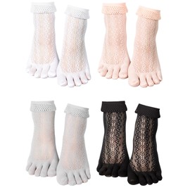 Fourluoo 4 Pairs Womens Mesh Toe Socks Cotton Five Toes Crew Socks Breathable Toe Separated Socks for Women Girls(Fishnet)