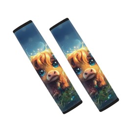 Wanyint Cute Highland Cow Car Seat Belt Pads Soft Comfort Shoulder Protection Harness Pads Protect Shoulder Neck Padding Auto Accessories, 2 Pack