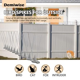 Bird Spikes, 16 Packs Pigeon Deterrent, Stainless Steel Bird Spikes Deterrent for Outside, Spikes Coverage 16 Feet, for Patio, Balcony and Garden Fence