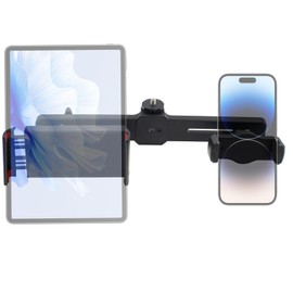 JoyHuaTrade Dual Holder Smartphone and Tablet Tripod Mount Adapter, Universal 360° Rotation Adjustable Clip Stand for Vlog Live Streaming Video Recording, Compatible with 1/4'' Screws, Black