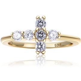 Forever Fervent Sideways Cross Pave Ring | 18K Gold | Petite CZ Christian Band | Religious Polished Finish Set | Size 8