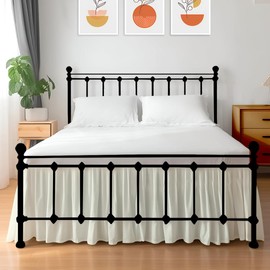 Shreem Linen Ruffled Bed Skirt with Split Corners, Gathered Style, 100% Microfiber, 21-Inch Drop, Dust Ruffle Bedskirt with Platform, Queen, Ivory