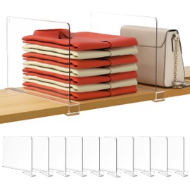 HBlife 10 Pack Clear Shelf Dividers, Vertical Purse Organizer for Closet Perfect for Sweater, Shirts, Handbags in Bedroom and Kitchen, Adjustable Acrylic Bookshelf for Organization