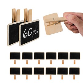 AZKEEGREY 60 Pcs Mini Chalkboards with Peg Clip, Wood Mini Chalkboard signs with stand, Wooden Message Board ,Note Taking, Food Label, Party Decor