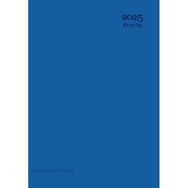 2025 Diary Week To View A5: Blue - Horizontal Layout