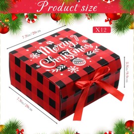 Eersida 24 Christmas Gift Boxes with Lids 8 * 8 * 4 Inch Christmas Cookie Box with Ribbon Holiday Gift Boxes with Bow Gift Wrap Boxes Christmas Boxes for Gifts Christmas Party Favor Present Packaging