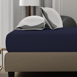 Color Sense 100% Cotton King Size Fitted Sheet Navy, Percale Weave, Cool & Crisp, Bed Sheet, Lightweight & Breathable, 150x190cm, 40cm Deep Pocket Fitted King Size Bottom Sheet
