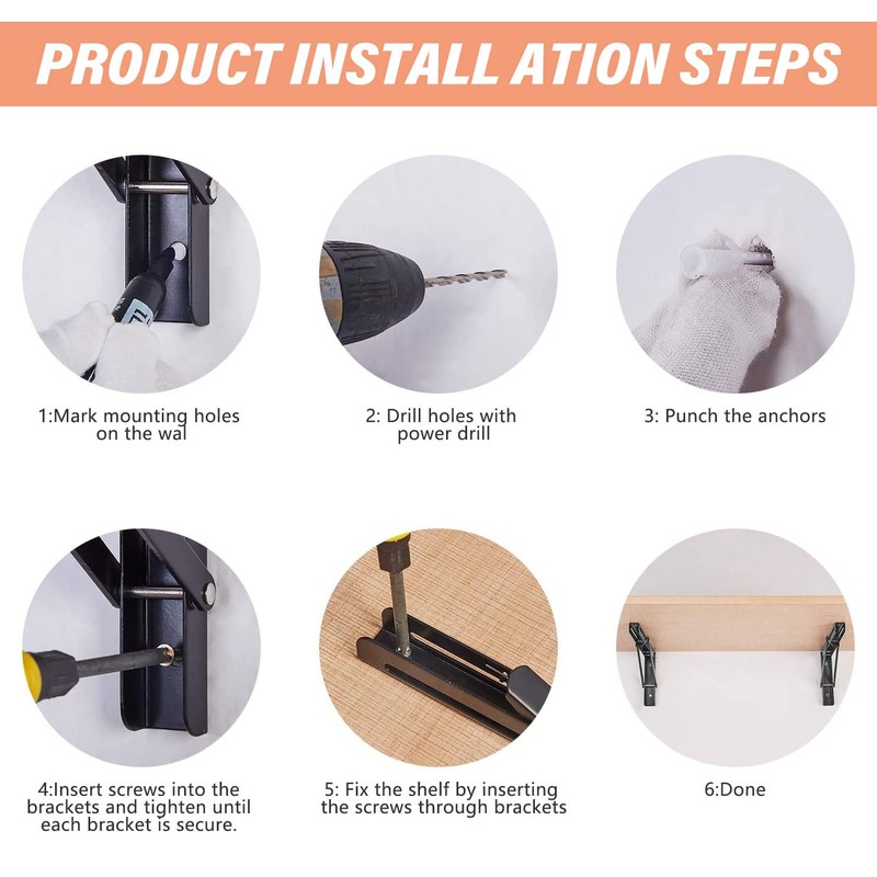 2 Pack 12 Inch Folding Shelf Brackets, OBYFGILY Heavy Duty