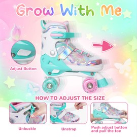 Kids Roller Skates for Girls Boys - Teal for Little Kids Age 4 5 6 7- Adjustable All Light up Wheels Indoor Outdoor Sports Birthday Gift for Son and Grandson