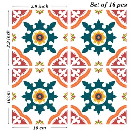 Poromoro Spanish Portuguese Azulejo Style Peel and Stick Backsplash Tile Stickers Set of 16 pcs(3.9_10)