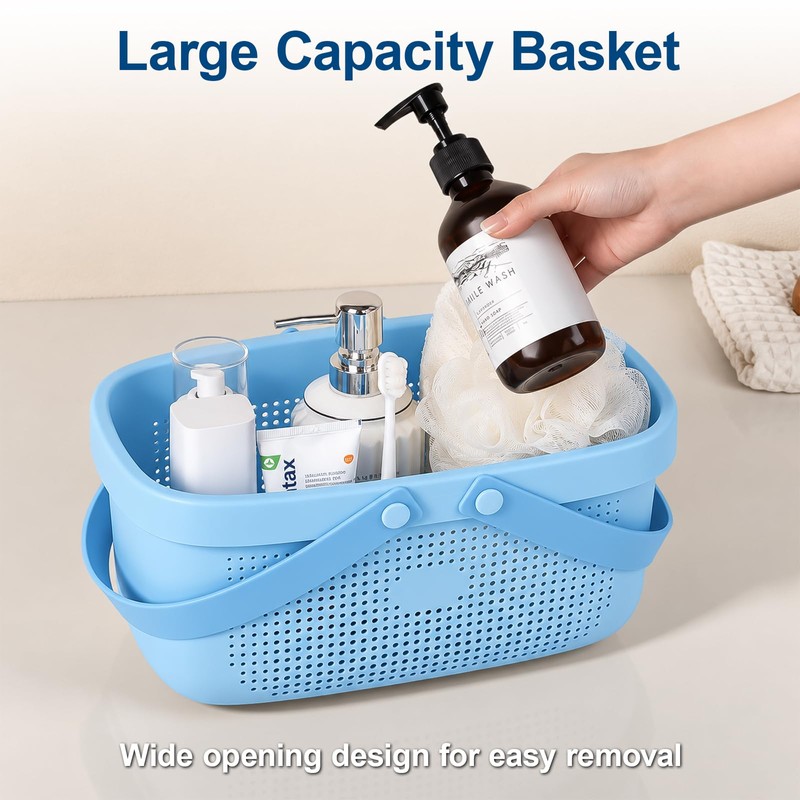 Portable Shower Caddy Basket with Handles Plastic Storage Basket Blue