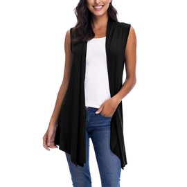 EXCHIC Women’s Sleeveless Open Front Draped Asymmetric Hem Cardigan Vest (2XL, Black)
