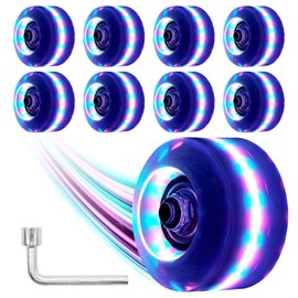 Nezylaf Light Up Roller Skate Wheels 8 Pack, 78A Hardness LED Skateboard Wheels with Premium ABEC-9 Bearings, Illuminating Roller Skate Accessories for Outdoor Indoor Quad Skates