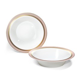 " OCCASIONS " 40 Plates Pack, Heavyweight Disposable Wedding Party Plastic Bowls (14 oz Soup Bowl, Ritz Blush & Gold)