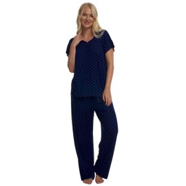 Ladies Plus Size Soft Touch Jersey Pyjamas, Navy Blue with White Polka Dots (UK, Numeric, 22, 24, Regular, Regular, NAVY)