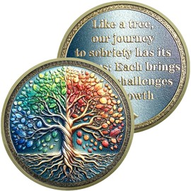 Four Seasons Tree Copper-Plated Sobriety Coin | Alcoholics Anonymous Coins AA Sobriety Gifts for Men Women | Celebratory Living Clean AA Coin for Annual Sober Chip Anniversary | AA Chips AA Medallions