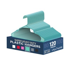 Lifemaster Plastic Clothes Hangers – Heavy Duty Hanger Set, for Organizing Clothes, Dresses, and Coat, Holds Up to 5 lbs, Space-Saving Hangers with Non-Slip Shoulder Grooves, Pack of 120, Aqua