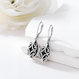 Black Onyx Earrings for Women 925 Sterling Silver Filigree Vintage Leverback Dangle Drop Earrings for Wife Girlfriend Mom Birthday Mothers Day Christmas Gift