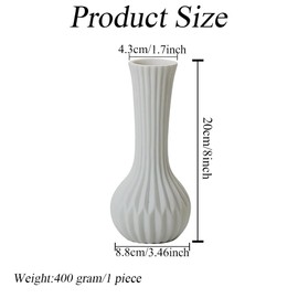 20cm/7.9inch Tall White Ceramic Vertical Stripe Textured Bud Vase Small Single Stem Flower Vase Mini Decorative Floral Holder Boho Vases for Table Centerpieces Home Decor