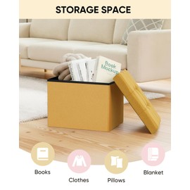 B FSOBEIIALEO Storage Ottoman Cube, Linen Folding Foot Rest Ottomans for Apartment Small Space, Bedroom Yellow 16.5"x12.6"x12.9"