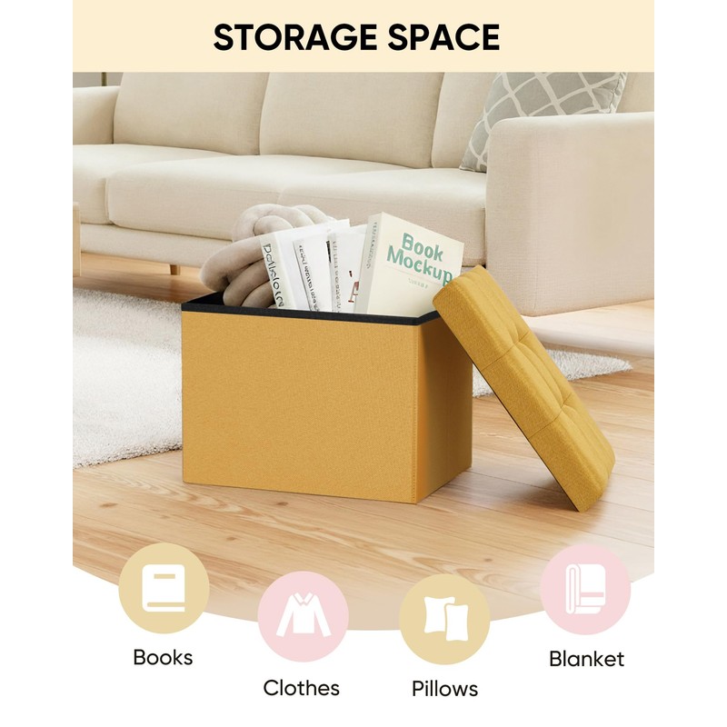 B FSOBEIIALEO Storage Ottoman Cube, Linen Folding Foot Rest Ottomans