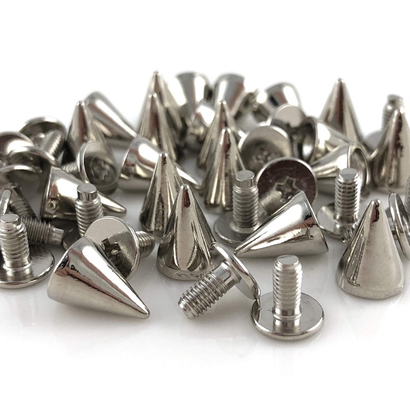 100 Sets 9.5MM Silver Spikes and Studs Metal Bullet Cone