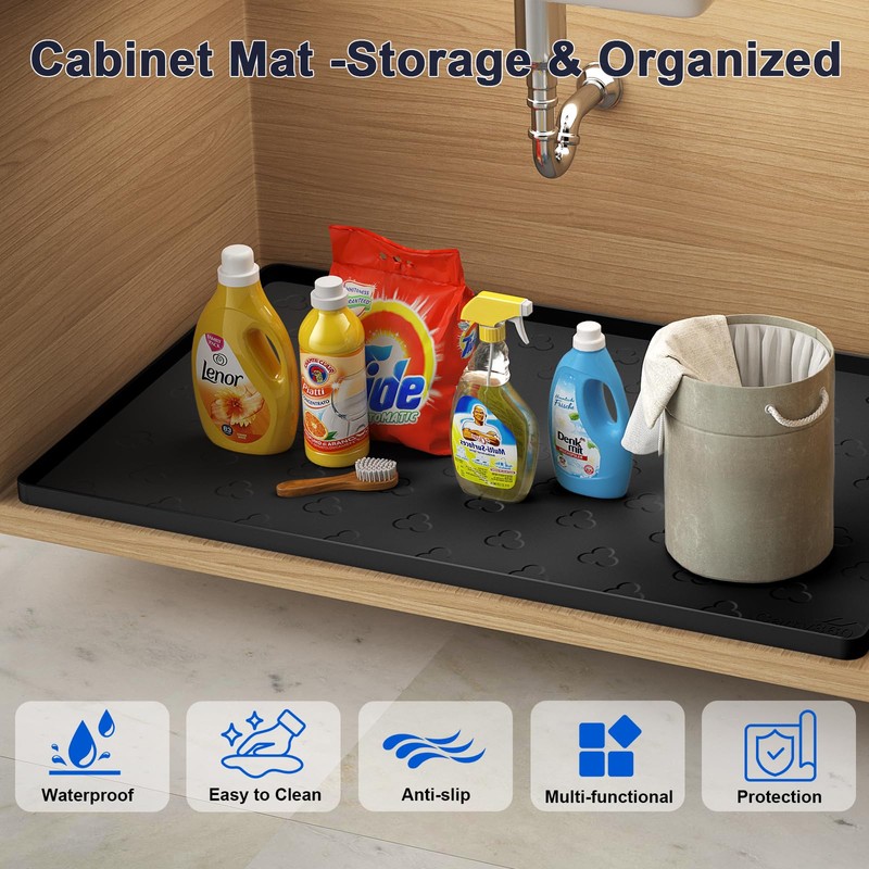 Under Sink Mat 34" x 22" Waterproof Kitchen Cabinet Mat,