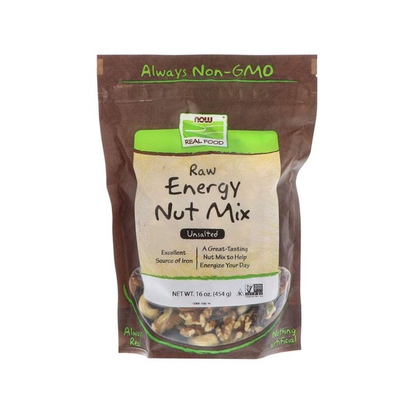 NOW Foods, Raw Energy Nut Mix, Unsalted Mix of Raisins, Walnuts, Peacans, Almonds, Pumpkin Seeds and Cashews, Great-Tasting, Source of Iron, 16-Ounce (Packaging May Vary)