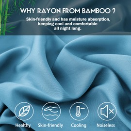 Bamboo Pillowcases Queen Size, Cooling Blue Pillow Cases with Zipper Closure, Cool & Breathable Pillow Cover for Hot Sleepers and Night Sweats, 20" x 30"