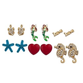 Lux Accessories Under Sea Turtle Starfish Seahorse Love Heart Stud Earring Set