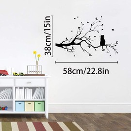 CUNYA 15 x 22.8in Black Cat on Tree Branches Wall Decor Stickers Nursery Leaves, DIY Removable Wall Art Decal Mural Wallpaper Home Decoration for Living Room, Bedroom, Farmhouse, Bathroom Decor