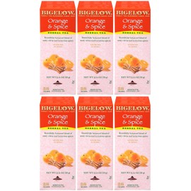 Bigelow Orange & Spice Herbal Tea 28-Count Boxes (Pack of 6) Caffeine-Free Soothing Herbal Tea Sweetly Citrus-y Tea with an Herbal Twist in Foil-Wrapped Bags