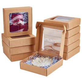BENECREAT 10pcs Kraft Mini Paper Boxes, PVC Window Gift Boxes Square Present Boxes for Wedding Gift, Chocolates, Cookies and Other Small Crafts, 6.18x6.3x1.77 Inch