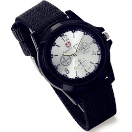 Lancardo Mens Boys Black Canvas Strap White Case Military Army Sport Quartz Wrist Watch with Gift Bag for Christmas