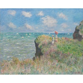 絵画風 壁紙ポスター（はがせるシール式）【フルサイズ版】 クロード・モネ プールヴィルの断崖の上の散歩 1882年 シカゴ美術館 キャラクロ K-MON-006S1 （729mm×585mm） 建築用壁紙＋耐候性塗料 ＜日本製＞ ウォールステッカー お風呂ポスター
