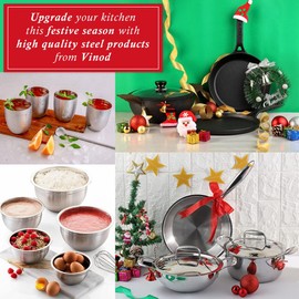 Vinod Stainless Steel Kadhai | Deluxe Wok | Glass Lid | Induction Friendly | Sandwich Bottom | 26cm Capacity | 3.9 Liters (4.1 Quarts) | Multi-Use Pot | Suitable For Indian Cooking, Gravy, Stews