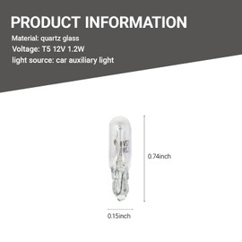 YYTQP 10 PCS T5 Car Wedge Light, 12V 1.2W Miniature Bright Auto Dashboard Gauge Side Light Bulb Lamp, Multifunctional Width Indicator Light, Instrument bulb, Lighting Accessories for Most Cars (White)
