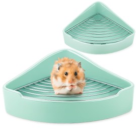 Eccliy Ceramic Corner Litter Box for Small Pets, Tip-Proof, Chew-Resistant, Triangle Potty Trainer Pet Pan for Hamster, Guinea Pig, Sugar Glider, Hedgehog, Hamster, Chinchilla, Ferret(Cyan)