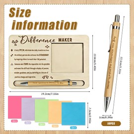 WOODOUNAI 10 Sets Difference Maker Gift Appreciation Gifts Bulk Includes Wooden Sticky Note Holder Sticky Notes Ballpoint Pens Thank You Gifts for Employee Coworkers Teacher (Difference Maker)