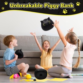 JIZWPOOM Cat Piggy Bank for Kids,Money Box,Unbreakable Piggy Bank Girls Black Cat Bank Money Bank for Kids Christmas 5.5 X 5 inches