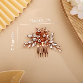 Chargances Bridal Rhinestone Hair Comb Wedding Flower Crystal Hair Side Comb Retro Bridal Hair Clips Wedding Handmade Hair Accessories for Brides and Bridesmaids (Rose Gold)