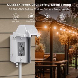 SURAIELEC Outdoor Outlet Box, 20 AMP Waterproof Electrical Box, 20 AMP WRTR GFCI Receptacles, Rainproof 3R Enclosure, All Metal Outlet Cover, Power Plug for Backyard, Outdoor Lighting