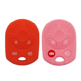 2pcs 4Button Soft Rubber Keyless Entry Remote Car Key Fob Cover Case for Ford Escape Explorer Mustang Transit Fusion Focus Lincoln Navigator Zephyr, Red Pink